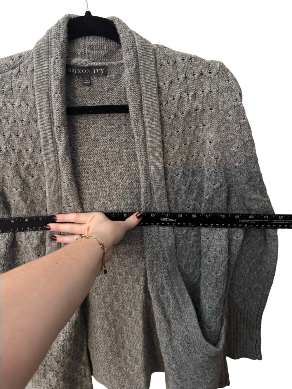 Brixton Ivy Gray Angora Blend Open Front Cardigan Sweater Large Textured Knit - Picture 6 of 9